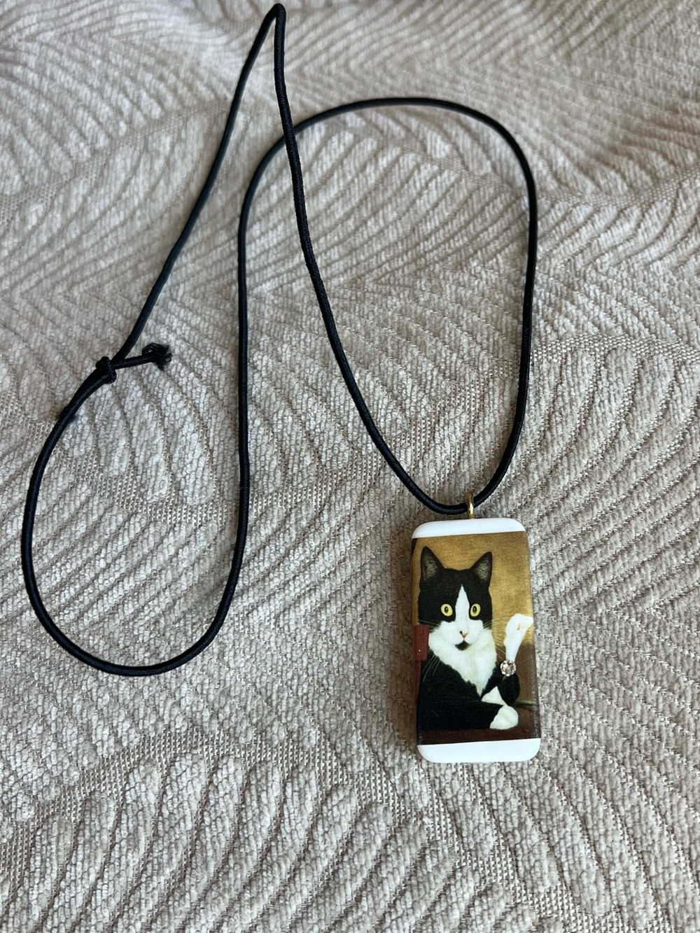 Handmade Tuxedo Cat Domino Pendant Necklace | Upcycled Jewelry Cat Lover Gift